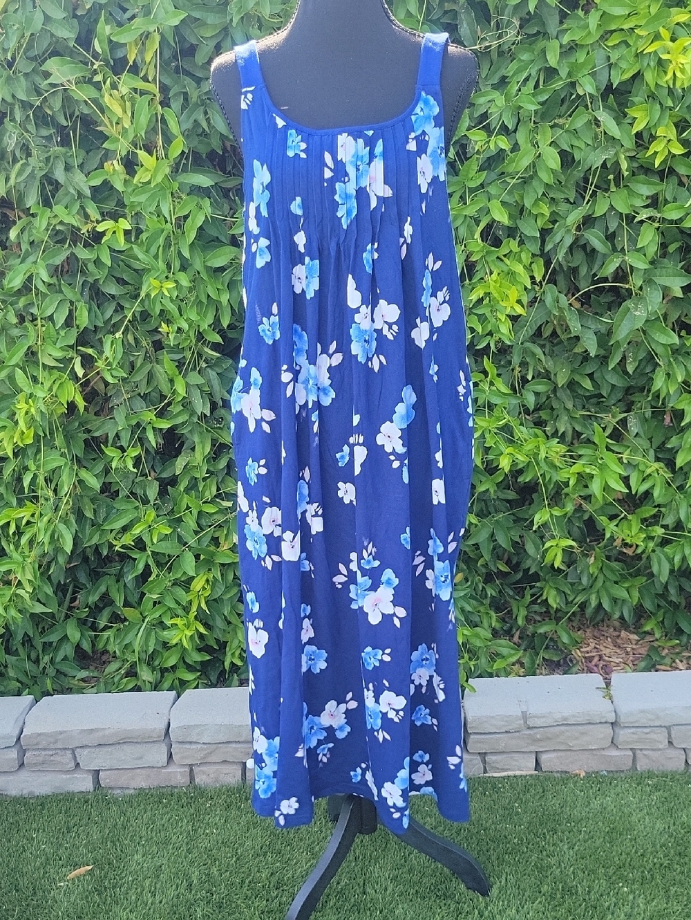 Carole Hochman Blue Depths Blooms Cotton Long Chemise Sleepdress Pajama S